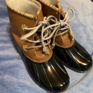 Waterproof Black and Tan jack Rogers duck boots